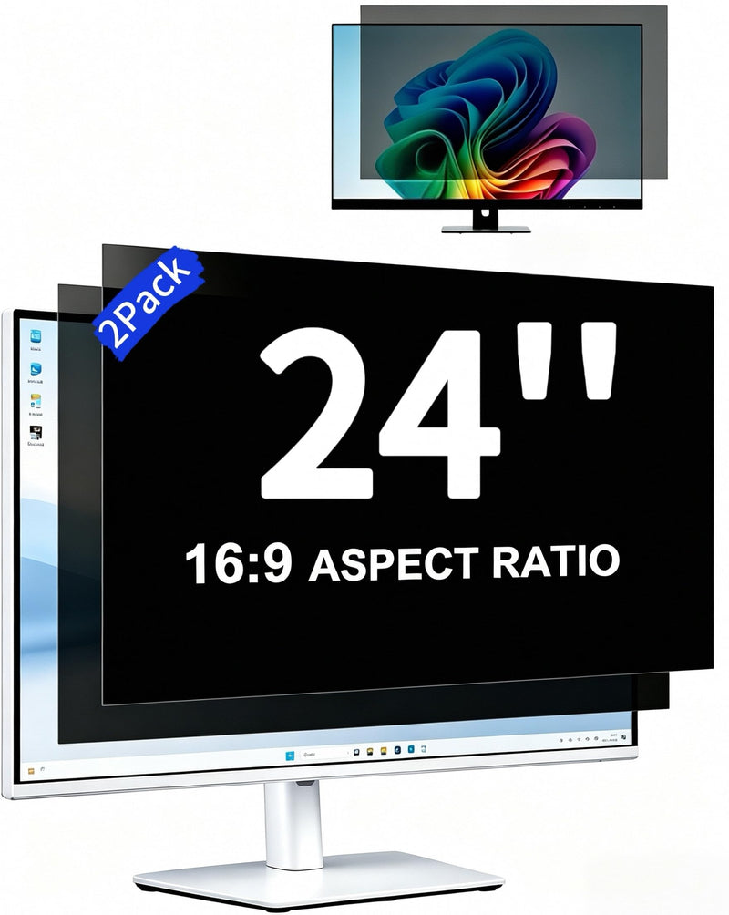 24 Inch Privacy Screen for Computer Monitor 16:9 Aspect Ratio Removable | 2-Pack Anti-spy & Anti-glare protective film & Privacy protection in open office environment, Desktop Security Privacy Filter [2Pack] 24 Inch 16:9 Aspect