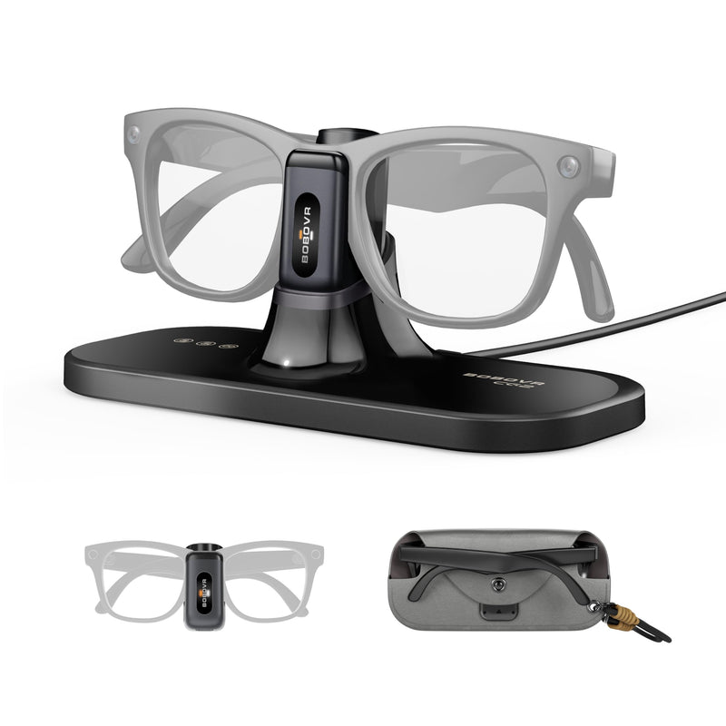 BOBOVR CG2 Charging Dock Accessories,Compatible with Ray-Ban Meta Smart AI Glasses & Oakley Meta HSTN, 3-in-1 Magnetic Charging Station with Portable Battery Clip and Travel Case