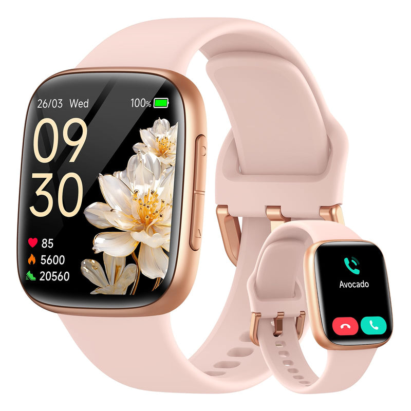 Gydom Smart Watch for Men/Women, 1.85" AMOLED Screen Fitness Tracker | for iPhone/Android/Samsung, Answer/Make Call, Heart Rate/Sleep/SpO2, 3ATM Waterproof, 120+ Sport Modes, AI Voice, Pink