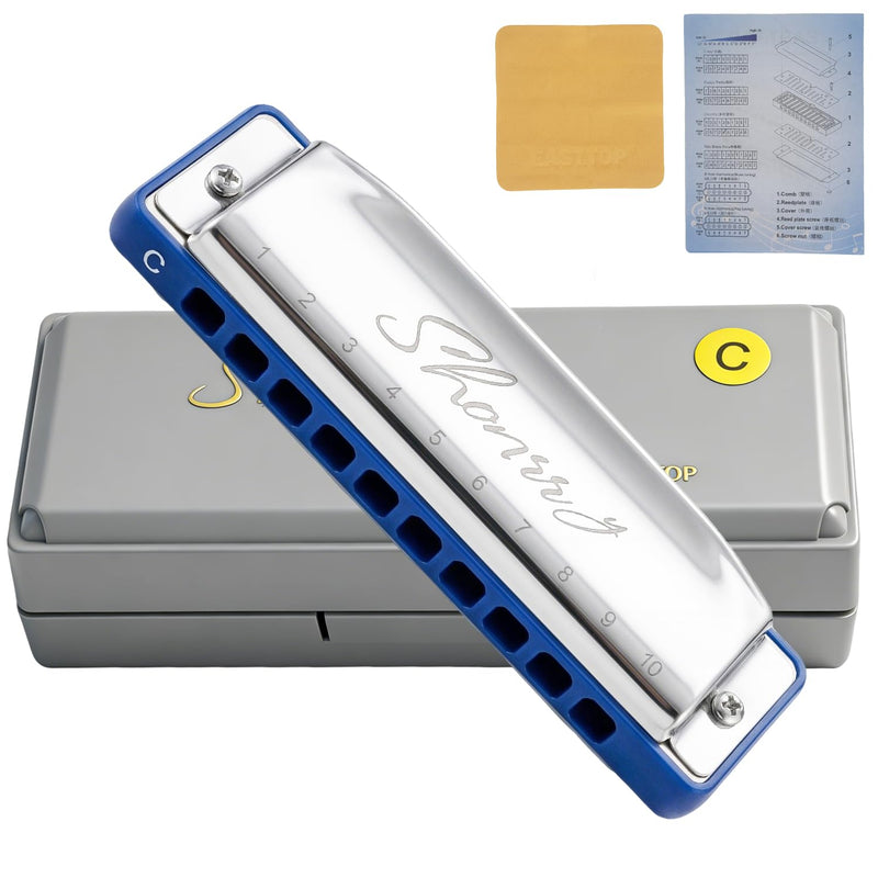 [AUSTRALIA] - EAST TOP Upgraded Blues Harmonica Key of C, Professional Diatonic Mouth Organ 10 Holes 20 Tones T009 2.0 for All Level's Players BLUE-C 
