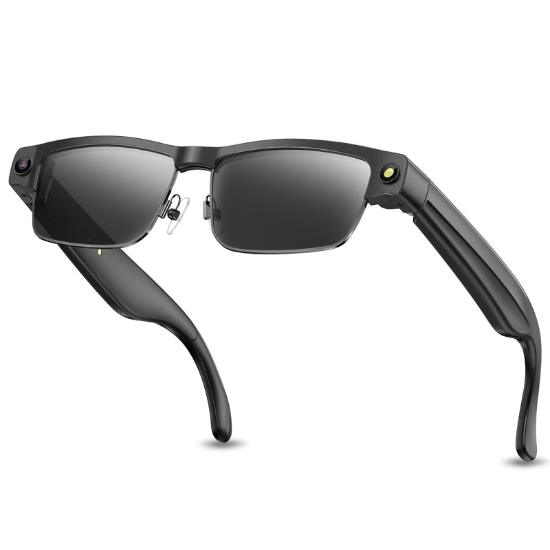 Smart Bluetooth Glasses with HD Camera –1080P Video Recording, AI Voice, Chatgpt, Open-Ear Audio, Music,Call, ANC Mic,Fashion Smart Sunglasses with Outdoor UV Protection,Wifi,Translation for Men Women Black