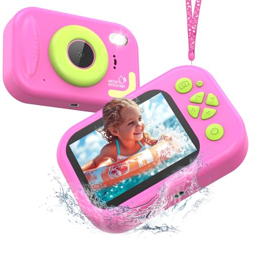 Waterproof Kids Camera, Underwater Camera for Kids 1080P Digital Video Camcorder with 2.4” Display, 32GB TF Card, Emergency LED Flash, Diving Swimming Beach Pool Toys for 3-12 Years Old Girls, Pink
