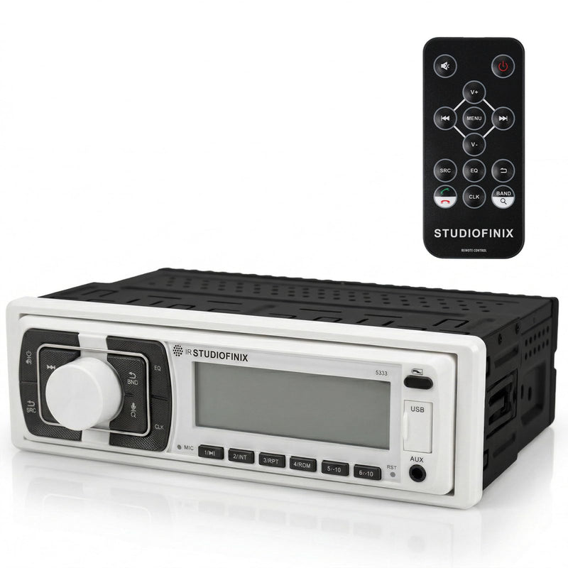 STUDIOFINIX Single Din Bluetooth 5.1 Marine Car Stereo Receiver, 240W Audio Head Unit with IR & APP Control, FM/AM Radio, Built-in Mic & EQ, USB/SD/AUX/MP3 for 12V Car Truck RV ATV UTV Boat(White) White