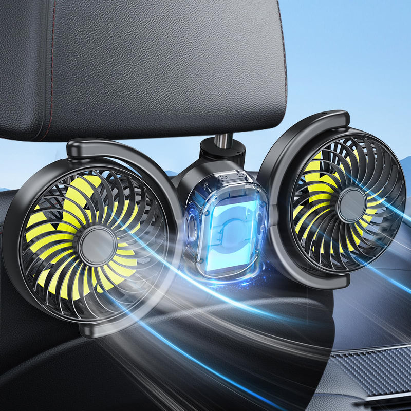 Dealswin Rechargeable Car Fan for Backseat Kids, Battery and USB Dual Power Car Fans, Independent Control 360°Adjustable Dual Head Car Seat Fan Headrest Cooling Fan for Sedan SUV RV Truck Vehicle Large Green (Rechargeable)