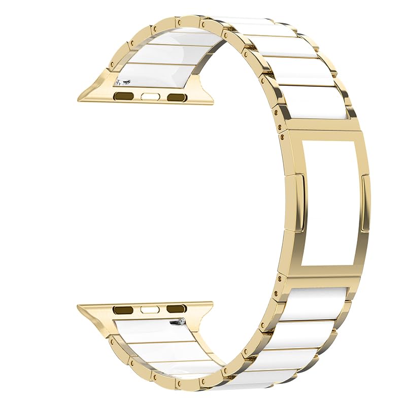 Stainless Steel Band for Apple Watch 11/10/9, Ultra 3, SE 3, Ceramic-Like | MaKTech No-Tool Link Removal Bracelet, 316L Deployment Clasp, for Apple Watch Series 11/10/9/8/7, Ultra 3/2/1, SE 3/2/1 42mm/41mm/40mm Gold