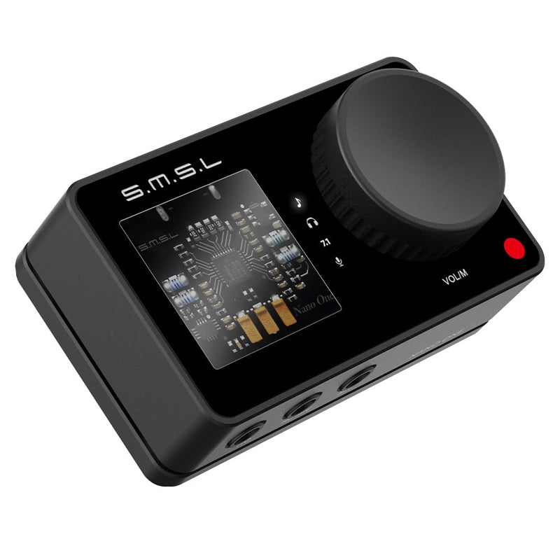 SMSL Nano ONE Pro External Sound Card, Hi-Fi DSP Chip,Virtual 7.1 Surround Sound, for Windows/Mac/Phone/Live Stream/Game,3.5mm Headphone Output, Mic in, Plug and Play Driverless (Black) Black