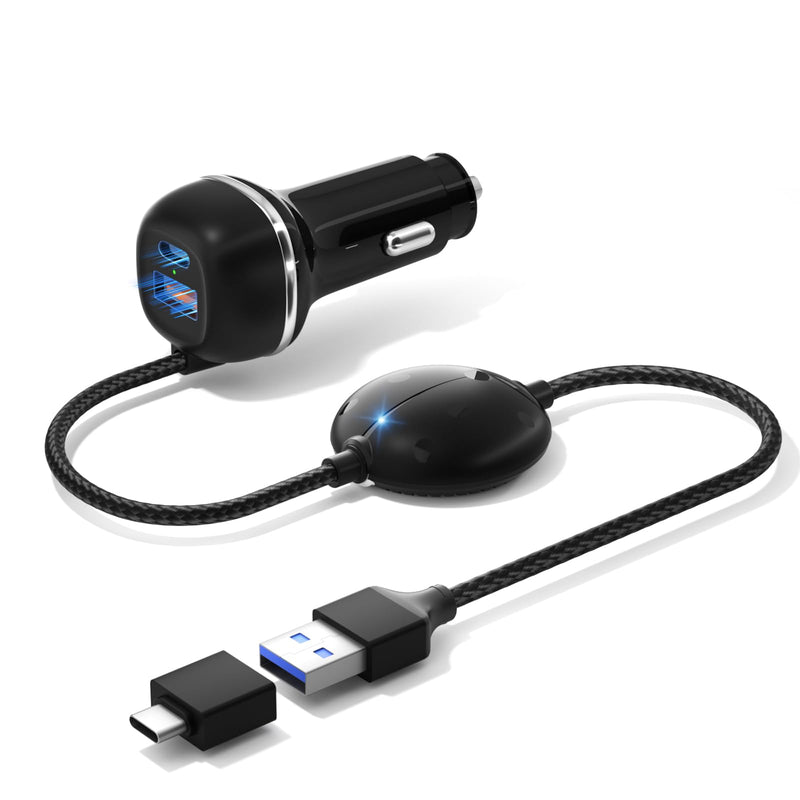 All-in-One Wireless Carplay & Android Auto Adapter with Fast Car Charger - 3 in 1 Cable for Stable Voltage, Enhanced Carplay/Android Auto Data. 48W, Dual USB C & A Ports