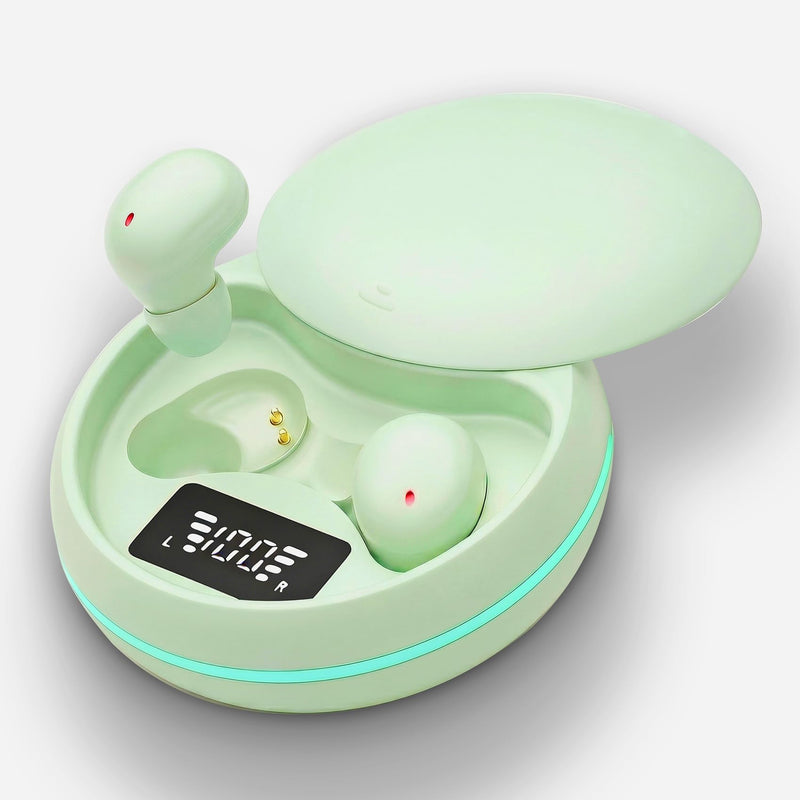 Sleep Earbuds, Bluetooth 5.4 in-Ear Headphones, Peppermint Green | Asymmetric chamber for side sleepers, LED power display, built-in mic, portable charging case