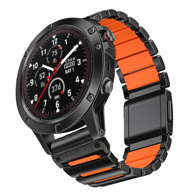 26mm Titanium Compatible for Garmin Fenix 8 51mm 7X 6X 5X Watch Band | Dual-Color Magnetic Quickfit Bands Gifts for Men Fenix 7X 6X Pro/5X Plus/3HR/Instinct 2X Solar3 50mm/Enduro/Tactix/Epix Pro2 Black/Orange 26mm/51mm