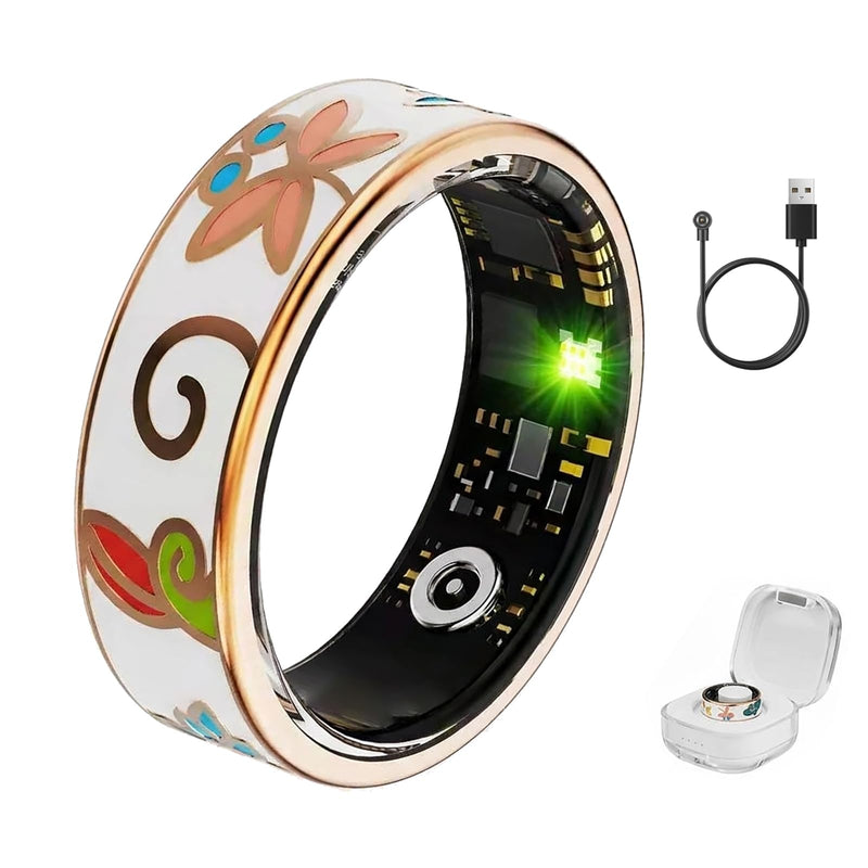 Smart Ring for Women & Men, Health Fitness Tracker Ring with Heart Rate, Sleep Monitor, Activity Tracking, Waterproof IP68, No Subscription, Portable Charging Case, Compatible with iOS & Android Gold 7
