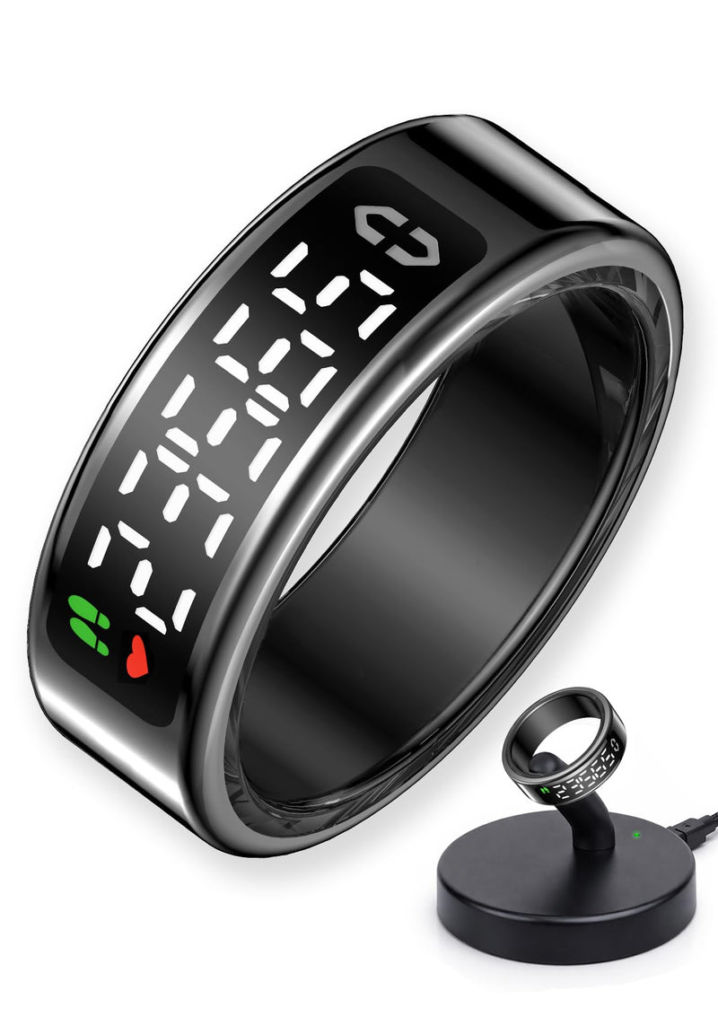 Smart Ring with LED Display，Fitness Tracker Ring, IP68 Waterproof Health Tracker Ring, Blood Oxygen & Heart Rate Monitor, Long Lasting Battery Sleep Ring for Women & Men Black 13