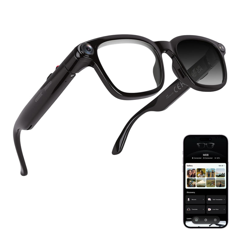 AI Smart Glasses with 8MP Camera, 4K Video Recording and Photo, Bluetooth 5.4 Audio Calls & Music, AI Voice Assistan, AI Recording, Real Time Translation - for Life, Work and Vlog Black Standard