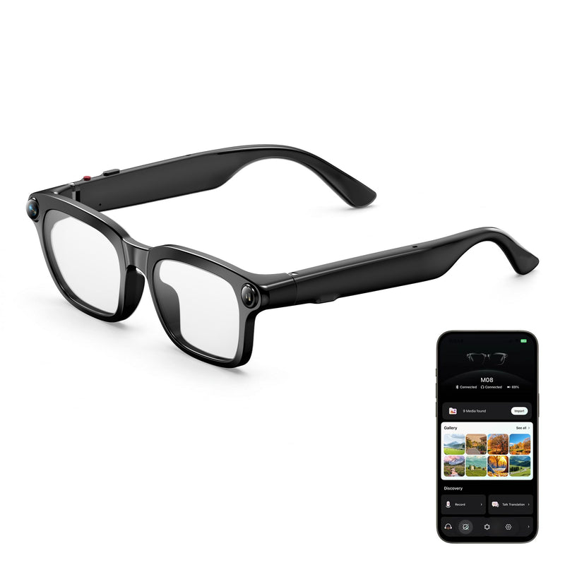 AI Smart Glasses with 8MP Camera, AI Assistant & Bluetooth Audio | 1080P Video, HD Photos, Real-Time Translation, Open-Ear Calls & Music, Photochromic Lenses with UV Protection for Men Women Standard