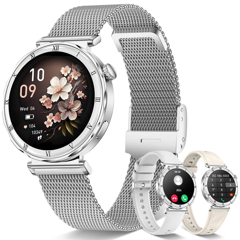 Smart Watches for Women (Answer/Make Calls), 1.19" AMOLED Slim Silver | Smartwatch with Heart Rate/Sleep Monitor,120+ Sport Modes Fitness Tracker with Bluetooth for iOS/Android Silver 1.19''