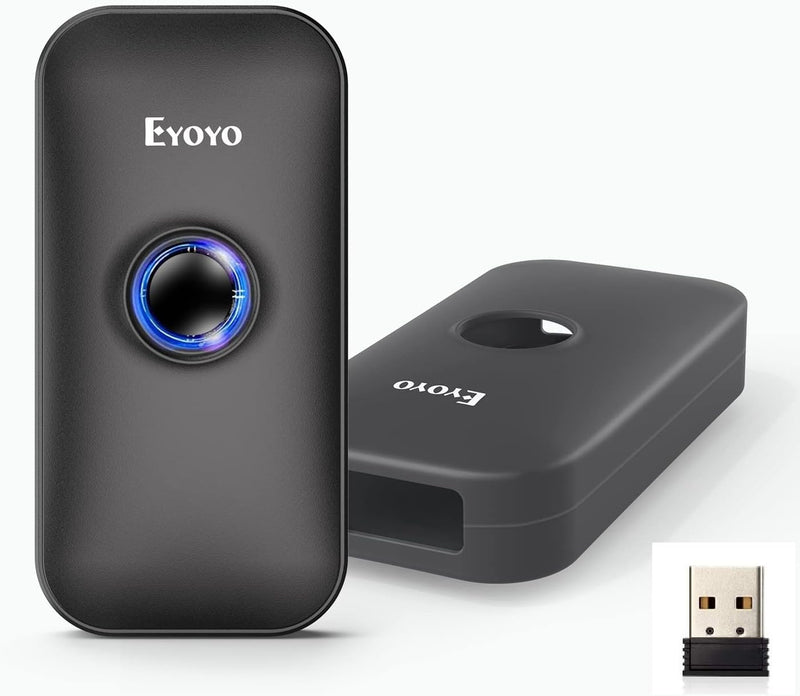 [AUSTRALIA] - Eyoyo 1D Mini Bluetooth Barcode Scanner with Case, 3-in-1 2.4G Wireless & Bluetooth & USB Wired Barcode Scanner Portable Barcode Scanning Work with iOS, Windows, Android, Tablets or Computers(Black) 