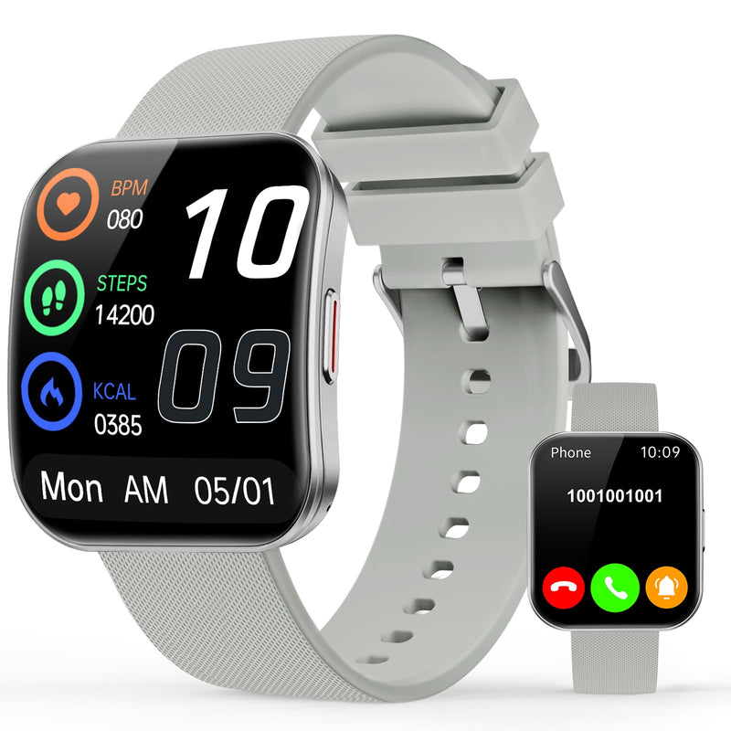 Smart Watch for Men Women, Bluetooth Calls, AI Dial,AI Q&A,1.85" HD AMOLED Curved Display Fitness Watch with Heart Rate/SpO2/Stress Monitor, Pedometer,110+ Sports Waterproof IP68 Smartwatch,Light Gray