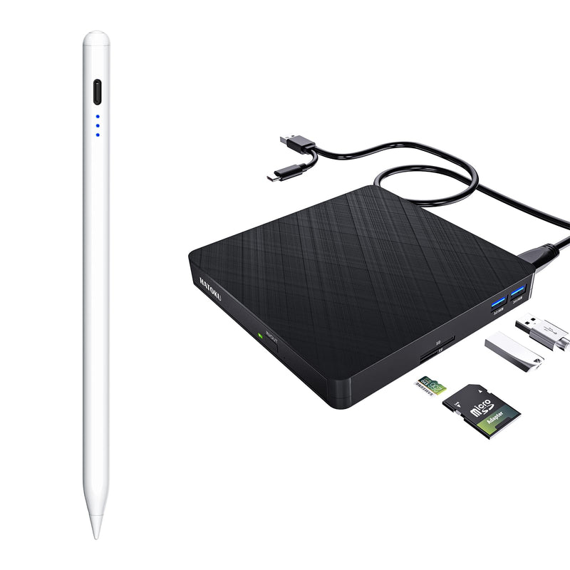 HATOKU Stylus Pen for iPad 2018-2025 and External CD/DVD Drive for Laptop