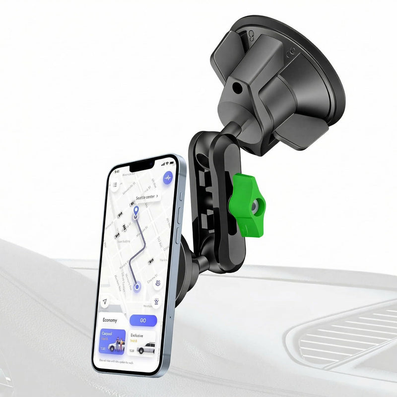 Vacuum Magnetic Car Phone Mount 360degrees Adjustable Phone Holder with 90mm Ultra Strong Suction Cup 10KG Load Bearing 17 Ball Head Aluminum Alloy Phone Mount for Car Windshield smartphones Android