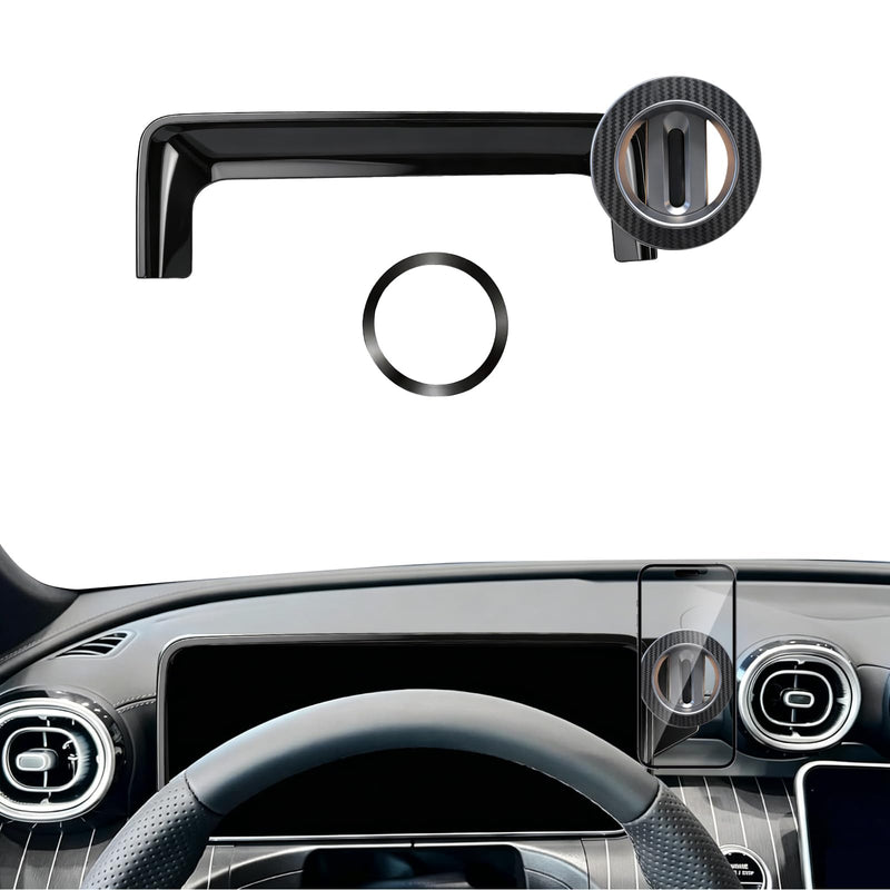 Magnetic Phone Mount for MagSafe for Mercedes Benz | for GLC 2023-2026 C-Class 2022-2026 Accessories, Fits 12.3'' Screen Adjustable Carbon Fiber Pattern Phone Holder for iPhone