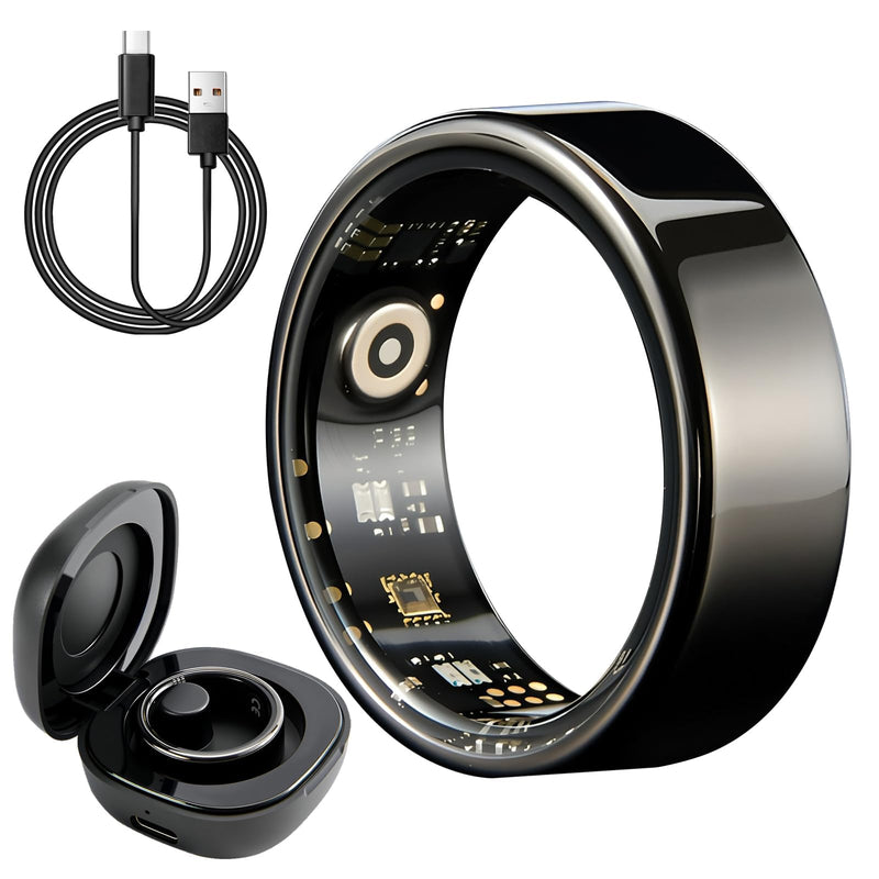 Smart Ring Health Tracker with Portable Charging Cases, Size 11 | ZERO Fees For IOS+Andriod & IP68 Waterproof & Heart Rate & Sleep Tracking, Fitness Ring for Men & Women, Size 9-11