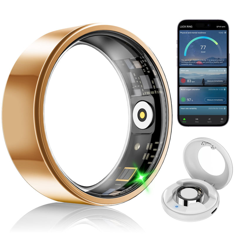 Smart Fitness and Activity Ring for Men and Women - Track Heart Rate Stress Sleep Steps and Blood Oxygen, 10ATM Waterproof Fitness Tracker for iPhone and Android, No Subscription Fee, Size 8