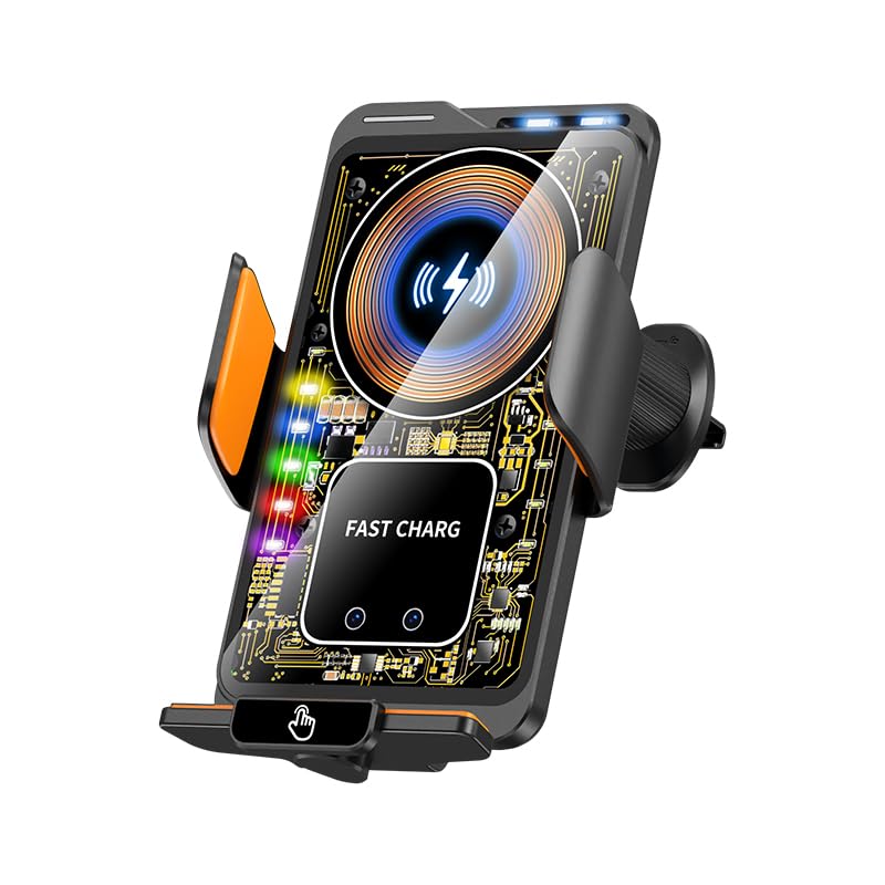 Wireless Car Charger, 15W Fast Auto-Clamping Vent Phone Holder | Transparent Design · 360° Rotation · Compatible with iPhone & Samsung Transparent White
