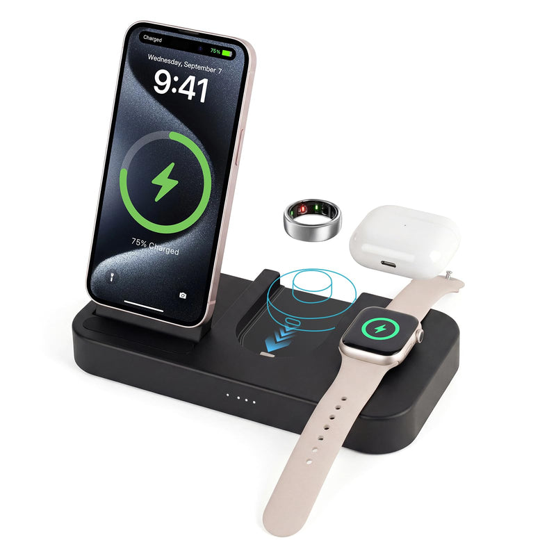 4 in 1 Charging Station for Oura Ring Gen 3 Charger (Oura Ring Charger NOT Included), 15W Fast Magnetic Charger for iPhone, Apple Watch, AirPods, Wireless Charger for Samsung Galaxy
