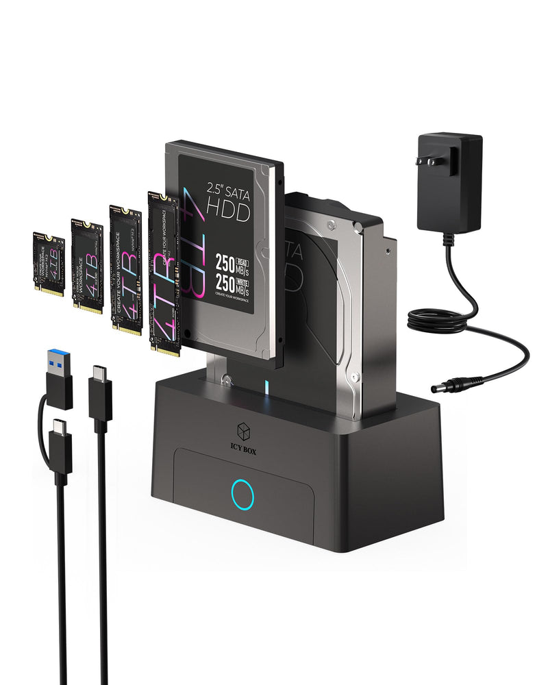 M.2 NVMe & SATA Hard Drive Docking Station, ICY BOX 10Gbps M.2 NVMe SSD Dock for 2.5" & 3.5" HDD/SSD, HDD Docking Station with Single Bay, Compatible with M.2 NVMe/SATA 2.5''/3.5'' HDD SSD