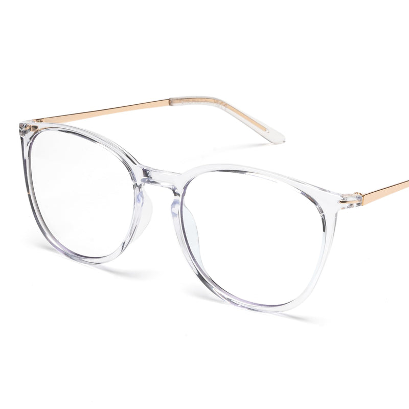Blue Light Blocking Glasses - Round Frame Metal Arms Computer Screen Glasses for Women Men Anti UV Glare JF6237 A2 - Clear