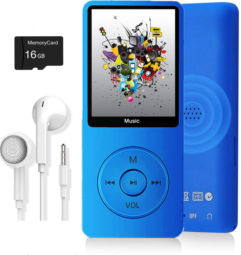 MP3 Player, Music Player with 16GB Micro SD Card, Build-in Speaker/Photo/Video Play/FM Radio/Voice Recorder/E-Book Reader, Supports up to 128GB (Dark Blue) Dark blue