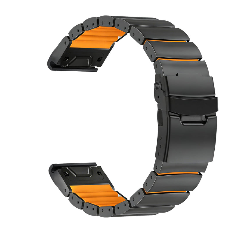 Abanen Lightweight Titanium Silicone Watch Band for Garmin Fenix 8 / Tactix 8 / epix Pro/Enduro, Elevate Dual-Layer Wrist Strap with Flip-Lock Folding Clasp for Fenix 7 /Instinct 3/ Approach S70 47mm Black-Orange 26mm