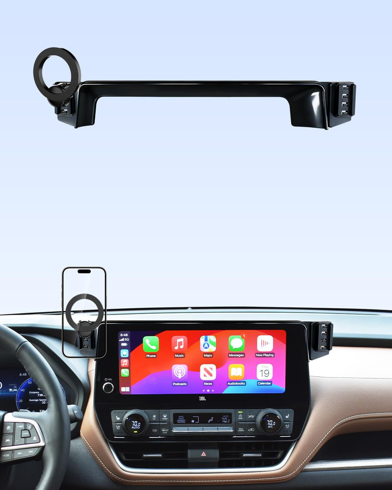 PZK Car Phone Mount for Toyota Grand Highlander 2024-2026 12.3-inch Screen | Grand Highlander Hybrid XLE/Limited/Platinum Accessories MagSafe Car Phone Holder Magnetic 360° Rotation Not Block Air Vent