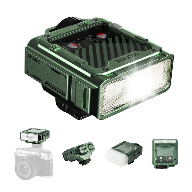 VILTROX Spark Z3 TTL Camera Flash Speedlite for Fujifilm, GN16 6500K Mini On-Camera Flash with 26Ws Output, 7 Power Levels, 650 Full-Power Flashes, 1s Recycle, 1800mAh Li-ion Battery, Softbox (Green) Z3-F(Green)