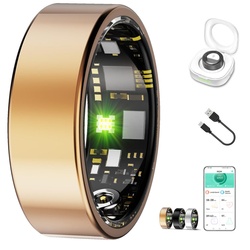 Smart Ring for Women & Men,Fitness Tracker with Heart Rate,Blood Oxygen,Blood Pressure,Sleep Monitoring, Step Counting,IP68 Waterproof,Rose Gold 10# for iPhone and Android,No Subscription Rose Gold 10#