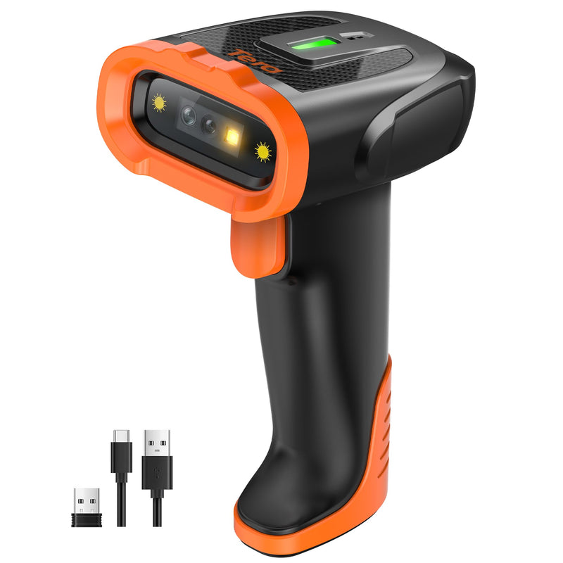 [AUSTRALIA] - Tera Barcode Scanner Wireless Handheld: with 2200mAh Lithium-Polymer Battery Works with Bluetooth 2.4G Cordless USB Wired 1D 2D QR Bar Code Reader for Retail Inventory Management Model D5300 Orange 