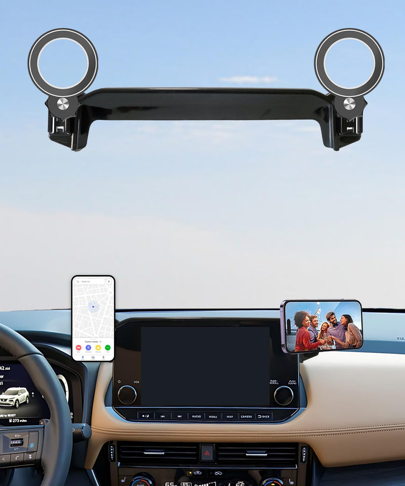 Car Phone Holder for Nissan Rogue 2021 2022 2023 9" Screen Accessories | MagSafe Strong Magnetic Clip-On Cell Phone Mount, Dual Slots Holders for Driver & Passenger, 360° Rotatable Hands-Free Holder for 2021-2023 Nissan Rogue (9 Inch Screen)