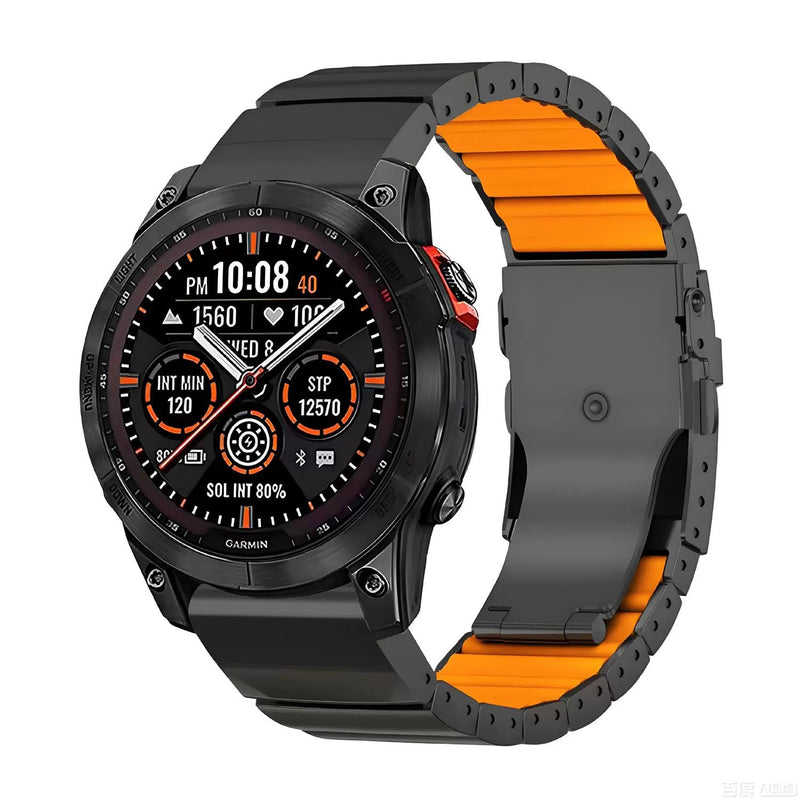 26mm Titanium Silicone Bands for Garmin Fenix 8 (51mm)/Fenix 7X/6X/5X/Fenix 3 HR, Descent Mk2i Mk2, Tactix 8 7, Enduro 2 3, Epix Pro Gen 2 (51mm) - 26mm Quick Easy Fit Watch Band Strap for Garmin Watch Black/Orange