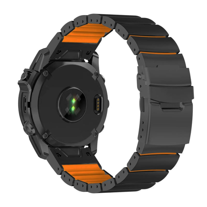22mm Titanium Silicone Bands for Garmin Fenix 8 (47mm)/7/6/5, Forerunner 965 955, Approach S60 S62, Quatix 7 6 5, Epix Pro 2 (47mm), MARQ Gen 2-22mm Quick Easy Fit Watch Band Strap for Garmin Watch Black/Orange