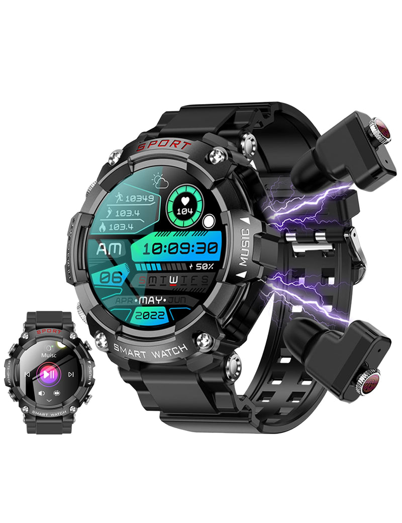 Smart Watch with Earbuds,1.52" HD Screen,2 in 1 Smart Watches for Men Women, Fitness Tracker Watch with Wireless Earphone Compatible for Android iOS with Sports Monitor Sleep Black
