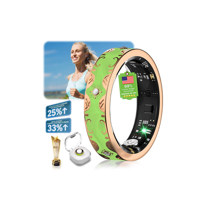 7 Gen Diamond Smart Ring 【Industry Rank 1-0 Measurement Error】 2026 Smart Ring for Women - Advanced Health Tracker for Wellness and Activity Tracking, Green 8# 8#