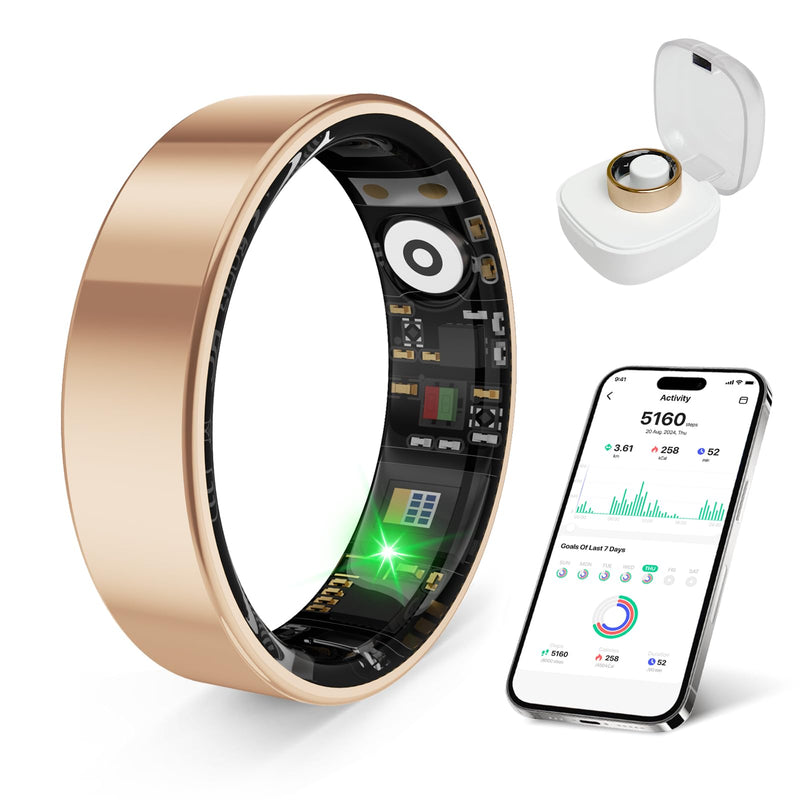 Smart Health Ring, Featuring Stress and Sleep Monitoring Functions, Compatible with iOS and Android,Waterproof Fitness Tracker for Women & Men, No Subscription Fee.
