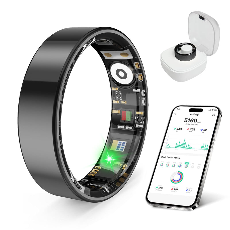 Smart Health Ring, Featuring Stress and Sleep Monitoring Functions, Compatible with iOS and Android,Waterproof Fitness Tracker for Women & Men, No Subscription Fee. (Black, 9)