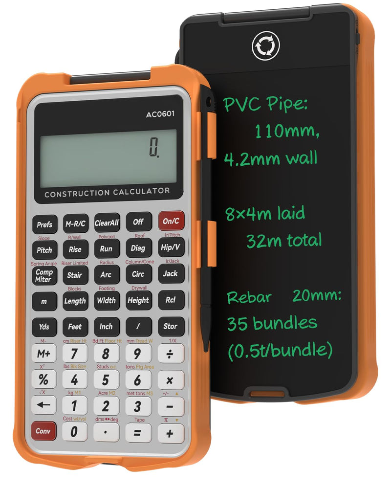 GUYUCOM Construction Calculator with Writing Tablet Concrete Calculator | Home Project Tools for Contractors Construction Industrial Carpenters Real Estate Pocket Calculators Gifts for Carpenters Silver Orange