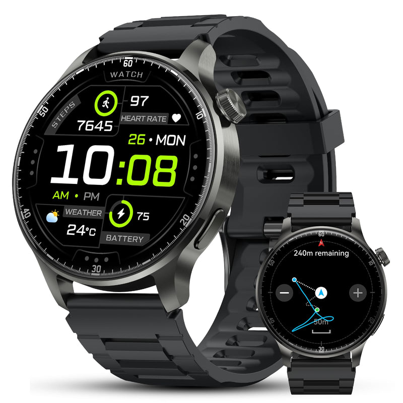 Smart Watches for Men Women with GPS (Answer/Make Calls), 1.52" AMOLED Smartwatch, 170+ Sport Modes Step Counter Fitness Activity Tracker with Sleep Stress Monitor, for Android iPhones Black