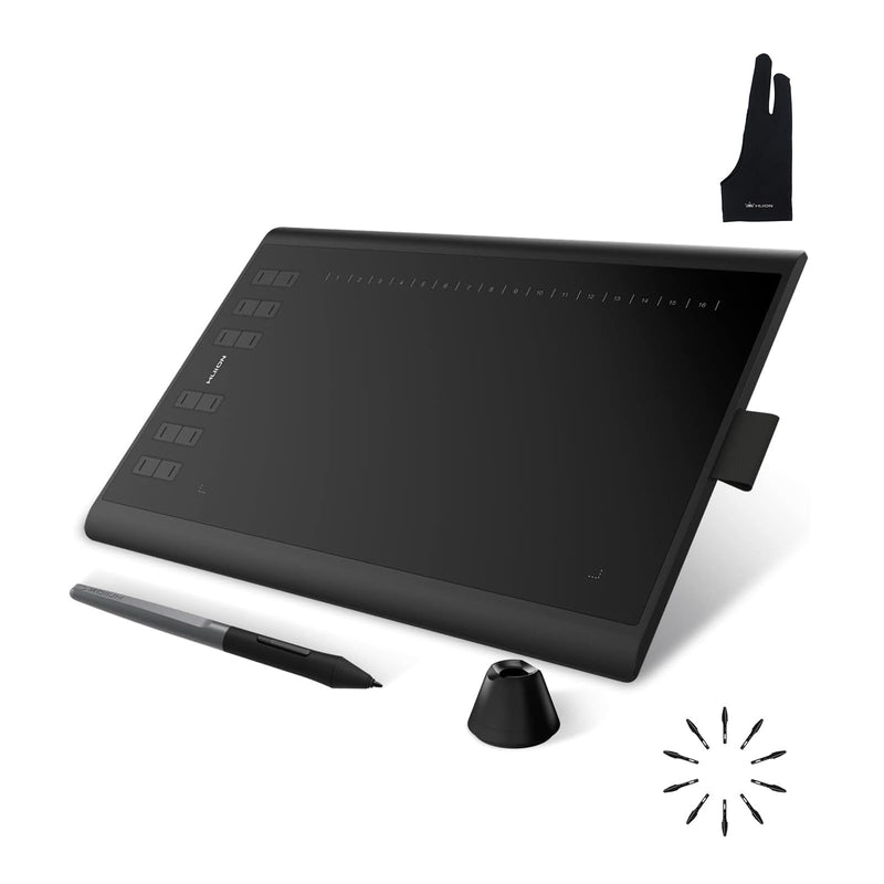 HUION Inspiroy H1060P Graphics Drawing Tablet with 8192 Pressure Sensitivity Battery-Free Stylus and 12 Customized Hot Keys, 10 x 6.25 inches Digital Art Tablet and Large Size Glove