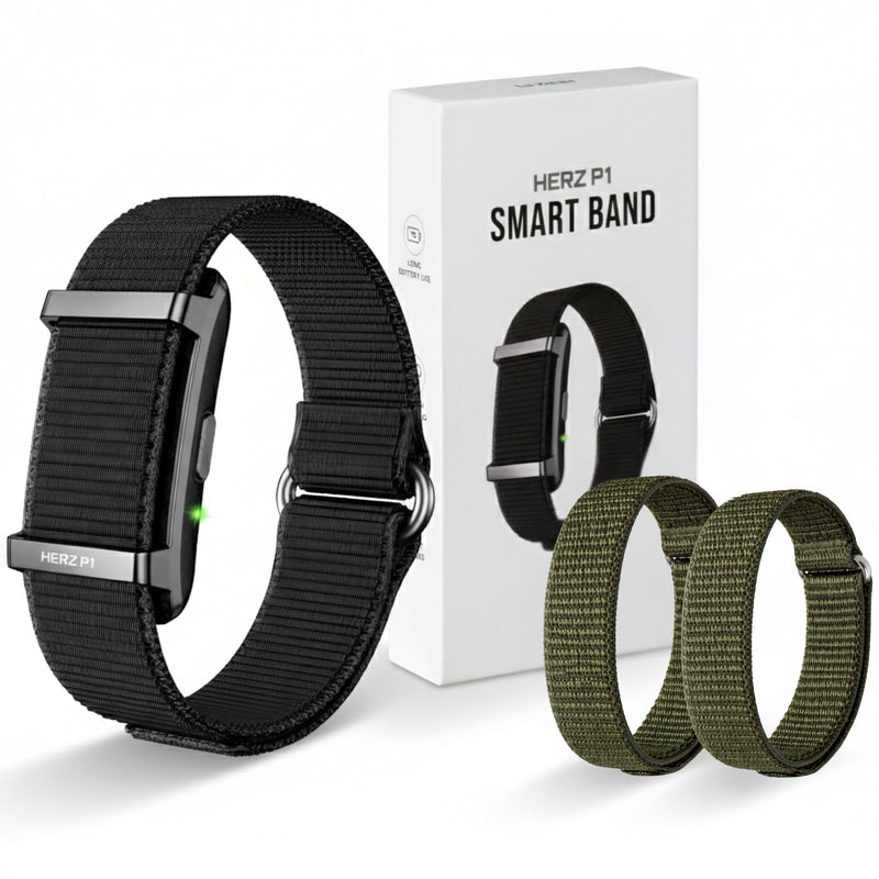Herz P1 Smart Band + Green Strap – Fitness & Sleep Tracking Wristband with Extra Adjustable Nylon Bands in Green Power, Long Battery Life, Activity & Rest Monitoring, Splash Resistant, App Connected