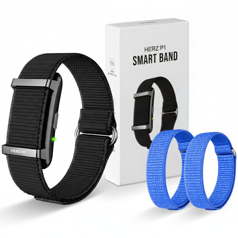 Herz P1 Smart Band + Blue Strap – Fitness & Sleep Tracking Wristba, Extra Adjustable Nylon Bands, Long Battery Life, Activity & Rest Monitoring, Splash Resistant, App Connected
