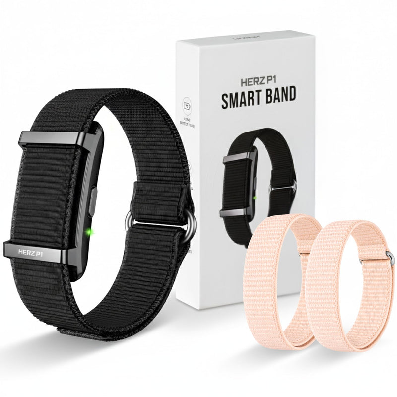 Herz P1 Smart Band + Pink Strap – Fitness & Sleep Tracking Wristband with Extra Adjustable Nylon Bands in Rose Mist, Long Battery Life, Activity & Rest Monitoring, Splash Resistant, App Connected