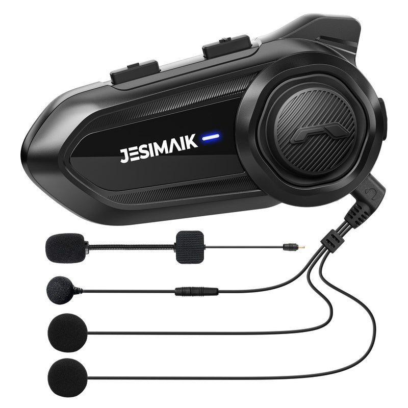 JESIMAIK Motorcycle Bluetooth Headset,2 Way Helmet Intercom Communication System, CVC8.0 Noise Cancellation Motorcycle Intercom with 2 Mics&40mm Speaker,Music Sharing, IP67 Waterproof, FM Radio(1Pack) 1 Pack