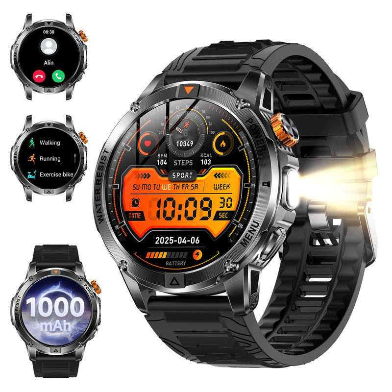 KPEP Smart Watch for Men (Answer/Make Call) - 1.53" HD Military Smartwatch | 100 Days Extra-Long Battery Life Fitness Tracker, Flashlight/100+Sports/Heart Rate/Sleep Monitor/IP68 Waterproof Android iOS